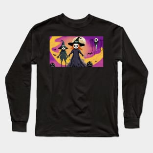 Two skeleton witches standing next to each other in front of a full moon Long Sleeve T-Shirt
